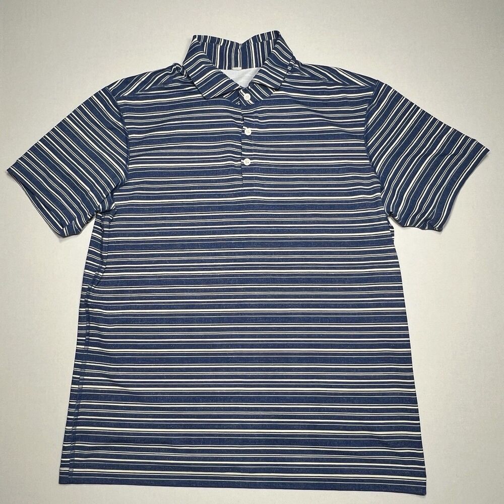 lululemon Shirt Mens Medium Blue White Striped Short Sleeve Casual Button Up Top